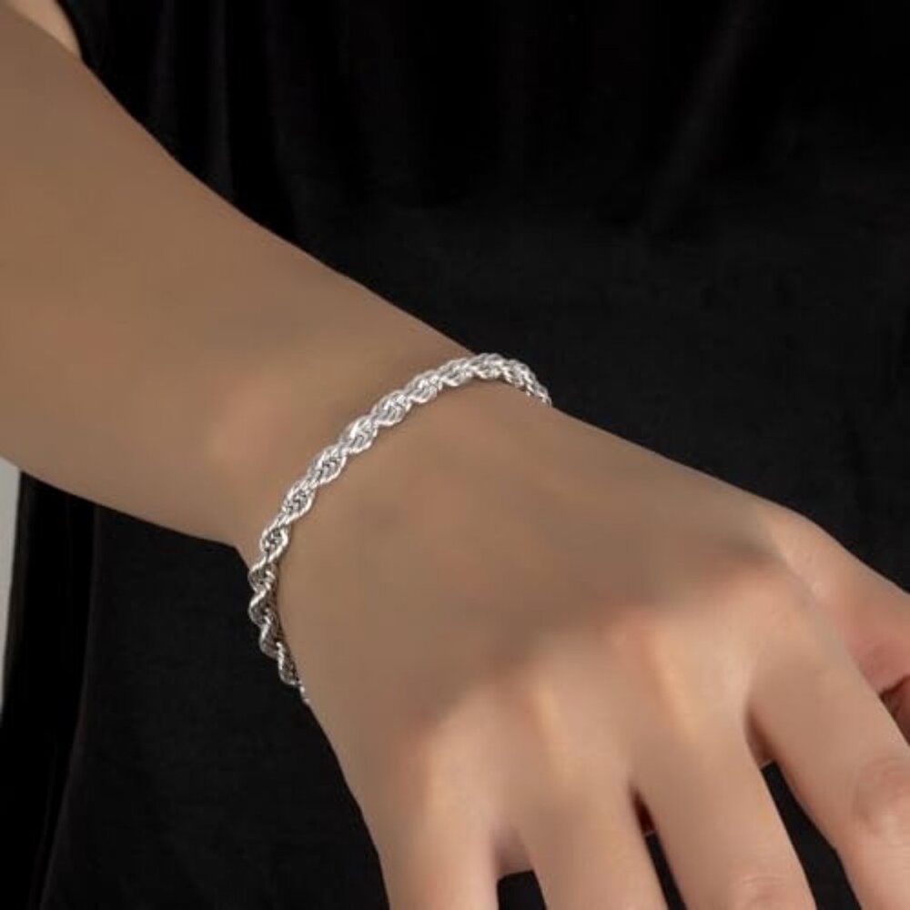 Sterling Silver 5mm Twist Rope Chain Bracelet Unisex Jewelry Gift - Picture 3 of 8